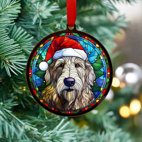 Irish Wolfhound in Santa Hat Suncatcher Decoration